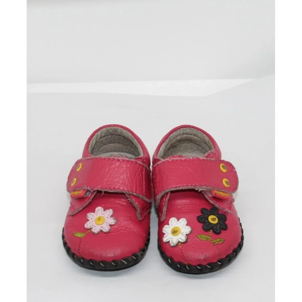 Pediped Flex 12-18 Months Infant Girls Mary Janes Pink Flower Leather Shoe